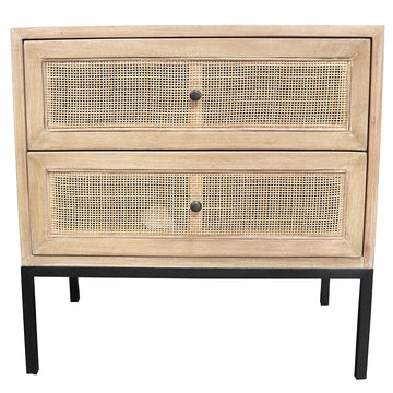 Woven Rattan 2 Drawer Bedside Table - Natural