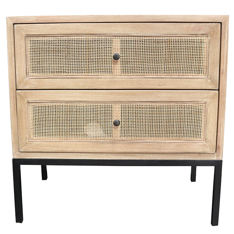 Cardrona Woven Rattan Two Drawer Bedside Table - Natural