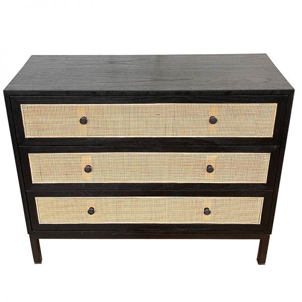Cardrona Woven Rattan 3 Drawer Commode - Rustic Black & Natural