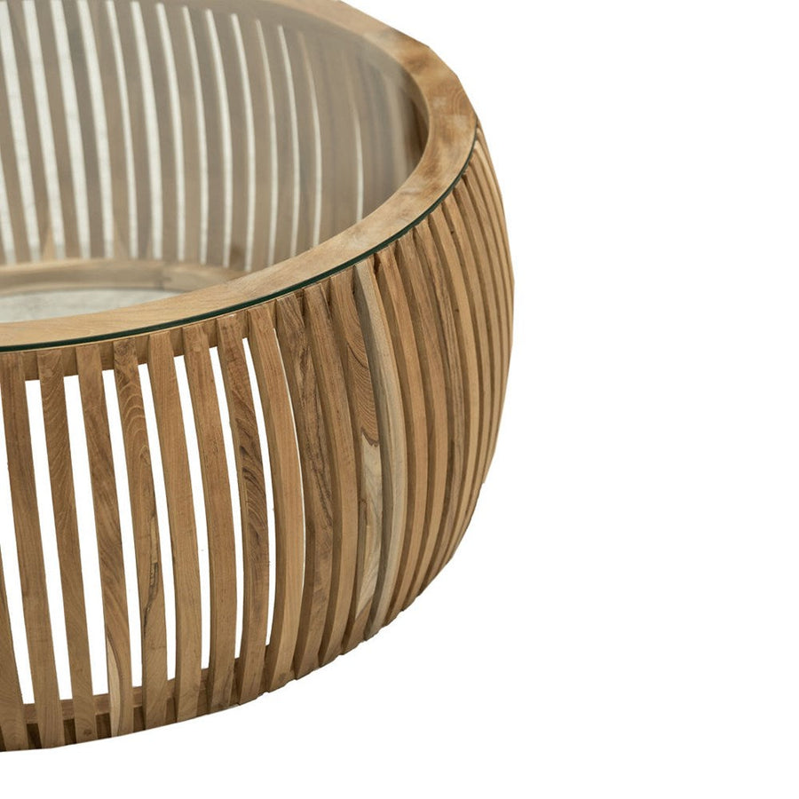 Teak & Tempered Glass Slatted Coffee Table - Natural