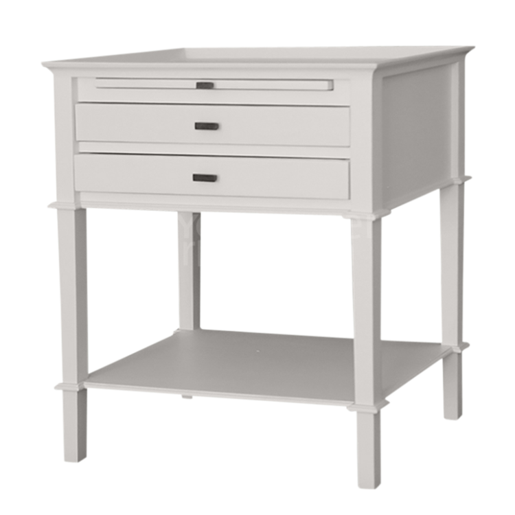 Hamptons Mahogany Side Table With Drawers - White