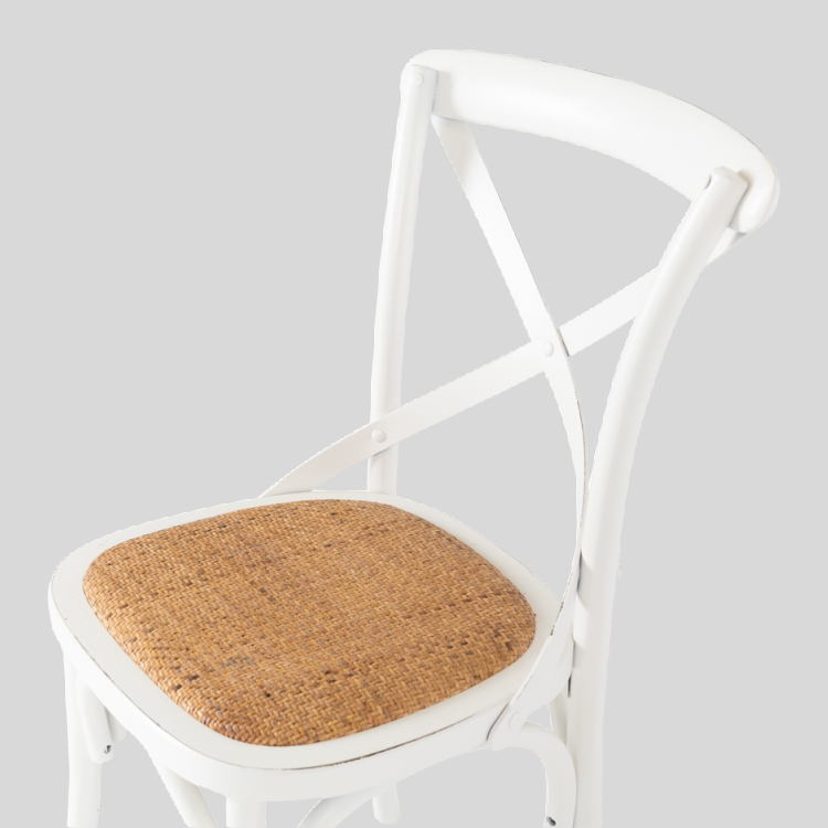 Aged White & Natural Rattan Crossback Dining Chair