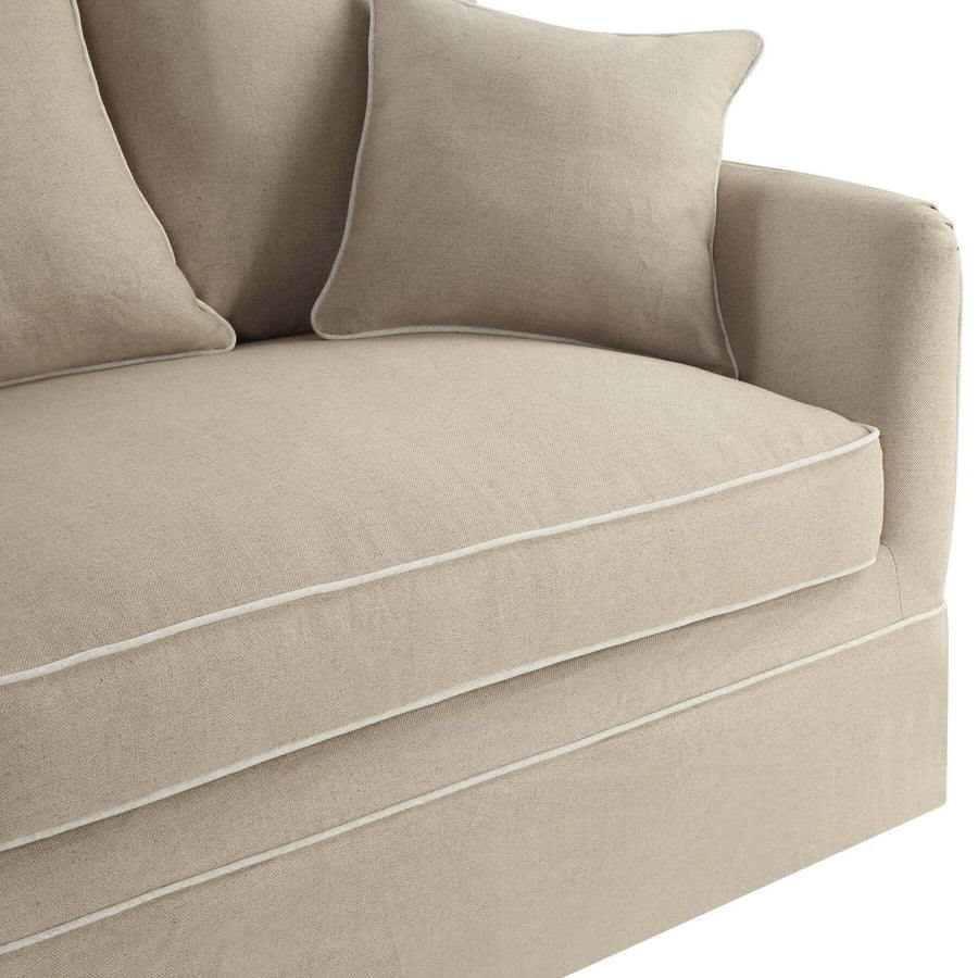Contemporary Three Seater Slip Cover Sofa - Natural & White Piping