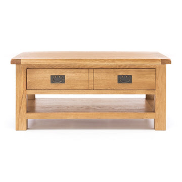 Rustic Oak Coffee Table With Drawer - Natural