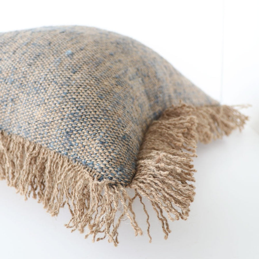 Textured Weave Tassel Cushion - Natural & Grey