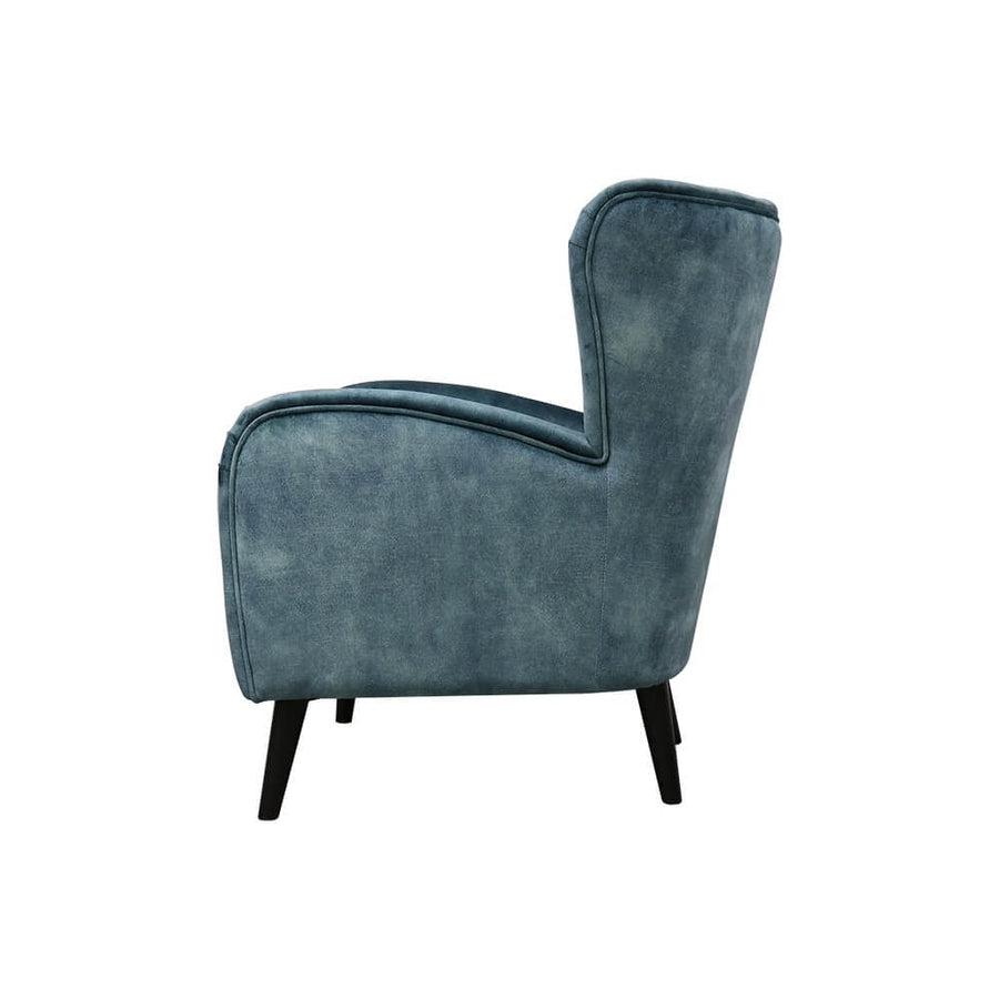 Velvet Wingback Armchair - Blue