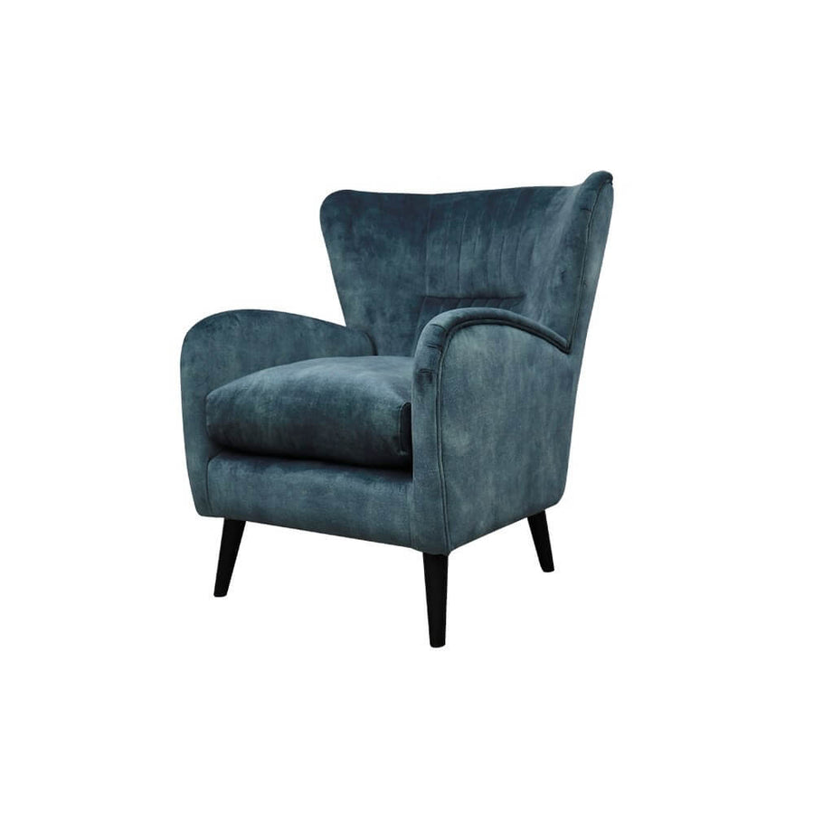Velvet Wingback Armchair - Blue
