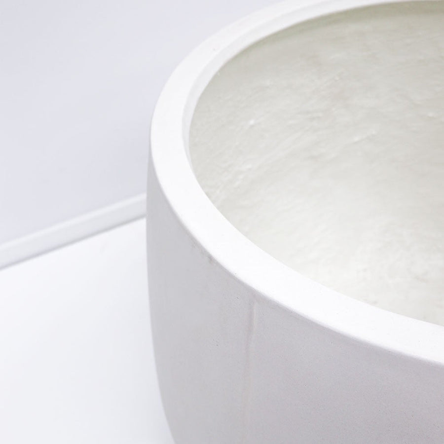 Modern Country Rounded Bowl White Concrete Pot - Medium