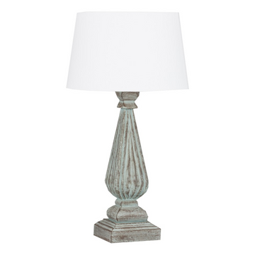 White Linen & Green Washed Base Table Lamp