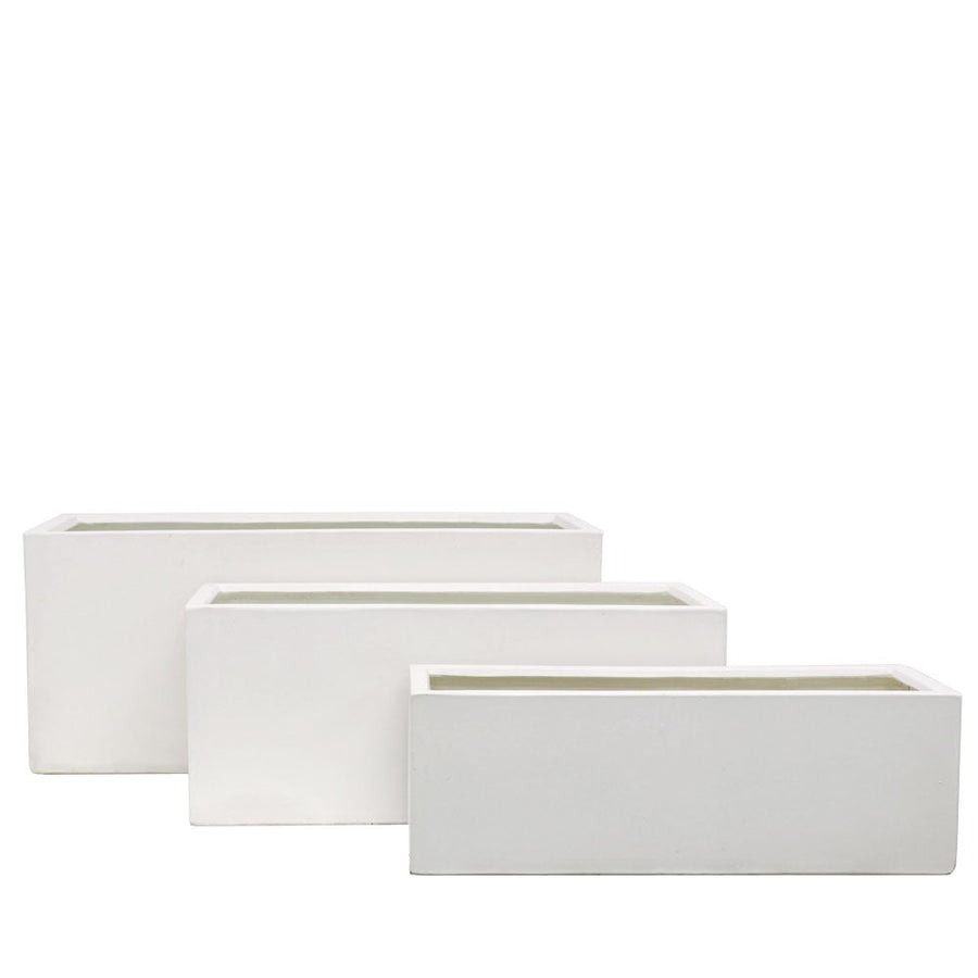 Westhampton Rectangular White Concrete Planter - Medium