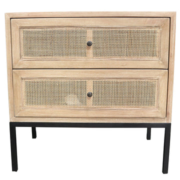 Cardrona Woven Rattan Two Drawer Bedside Table - Natural