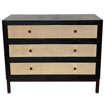 Cardrona Woven Rattan 3 Drawer Commode - Rustic Black & Natural