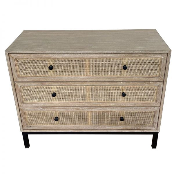 Cardrona Woven Rattan 3 Drawer Commode - Natural