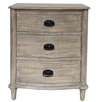 French Three Drawer Bedside Table - Dark Oak