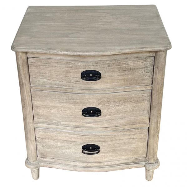 French Three Drawer Bedside Table - Dark Oak