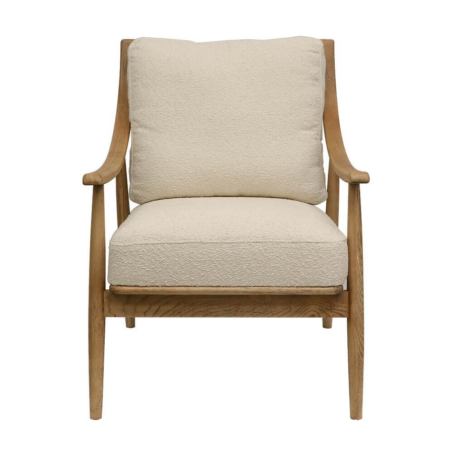 Mid-Century Oak Armchair - Cream Boucle