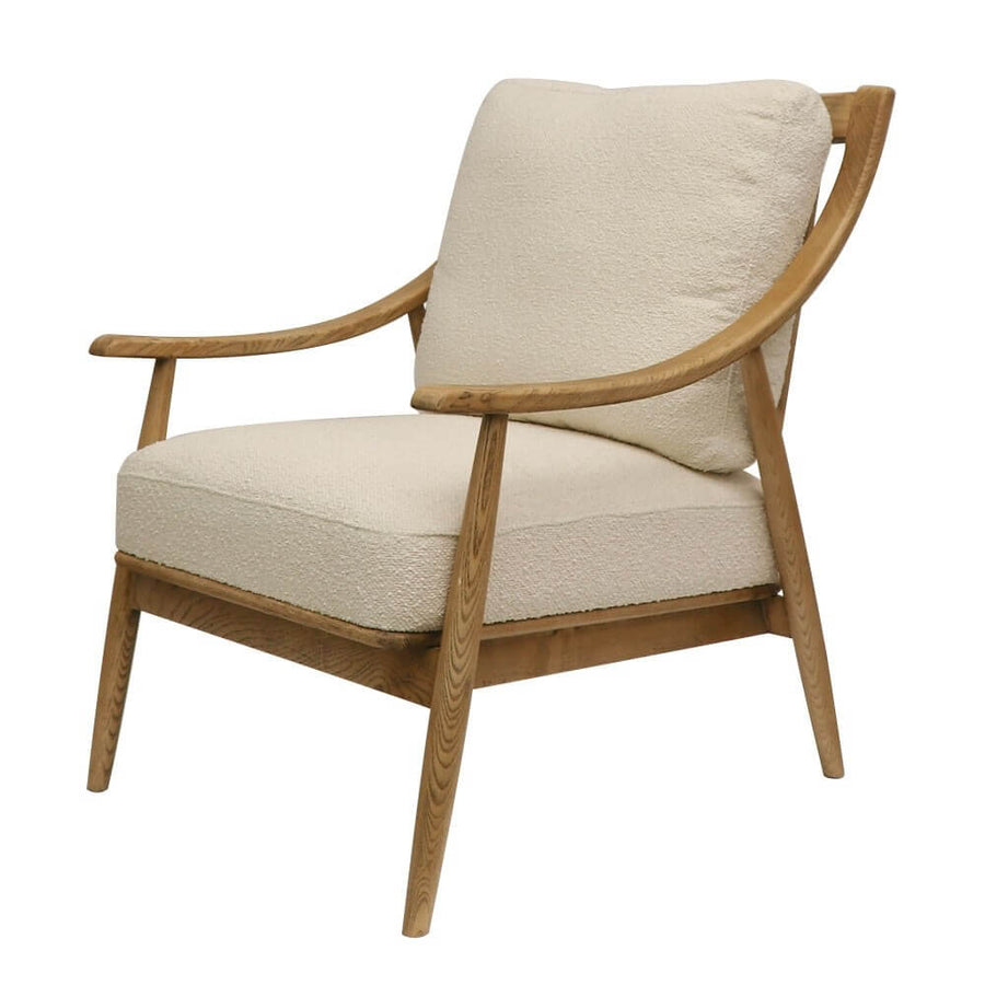 Mid-Century Oak Armchair - Cream Boucle