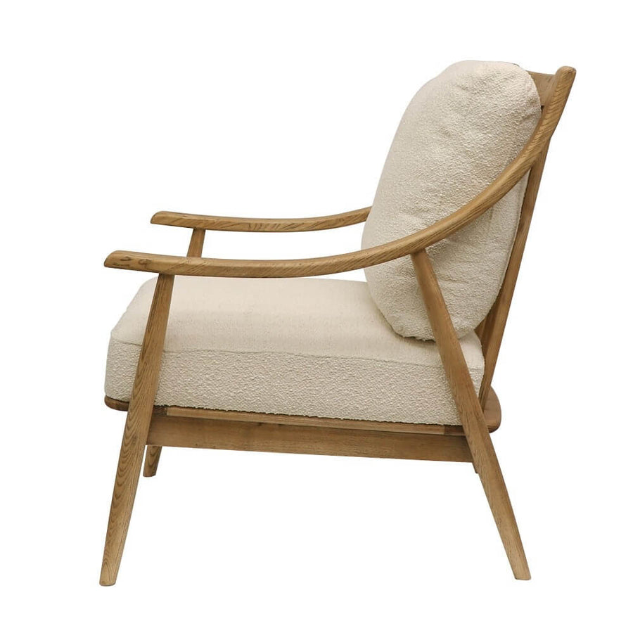 Mid-Century Oak Armchair - Cream Boucle