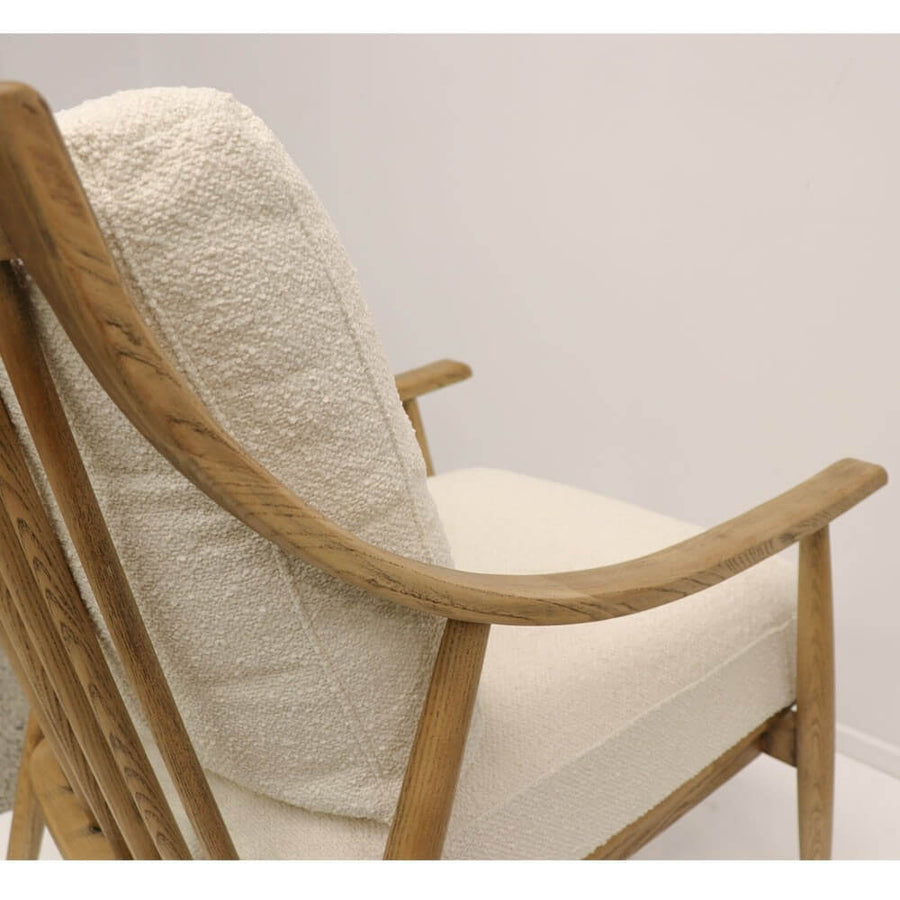 Mid-Century Oak Armchair - Cream Boucle