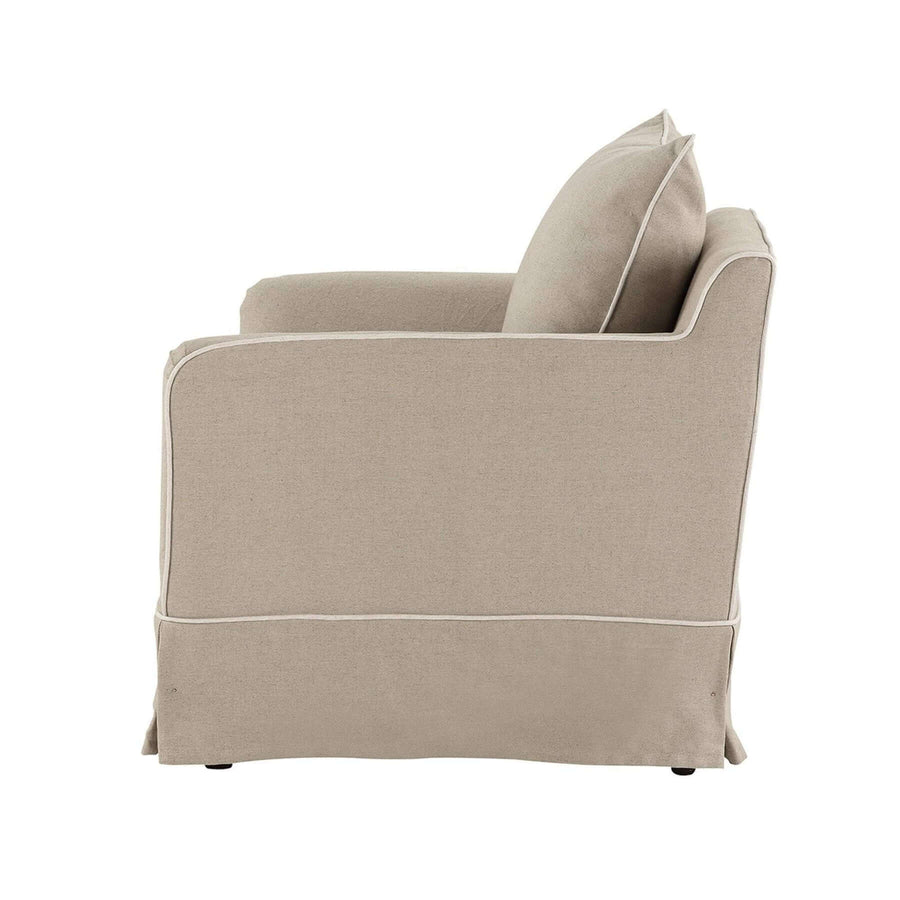 Hamptons Contemporary Slip-Cover Armchair - Natural & White Piping