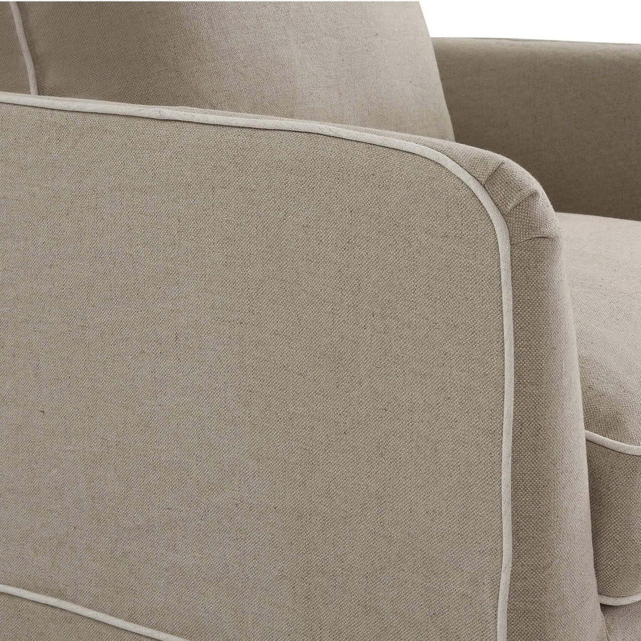 Hamptons Contemporary Slip-Cover Armchair - Natural & White Piping