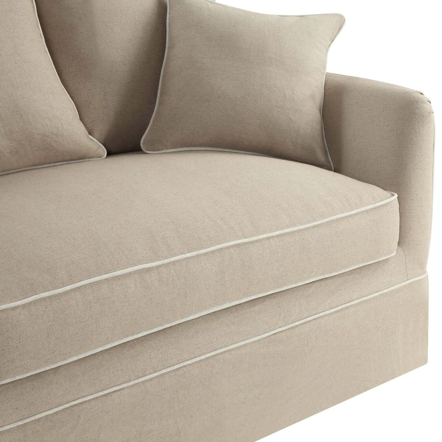 Hamptons Contemporary Three Seater Slip-Cover Sofa - Natural & White Piping