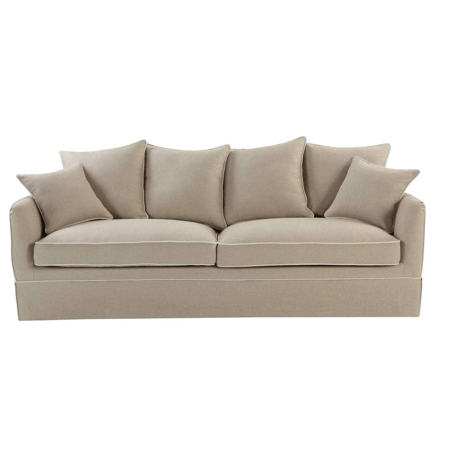 Hamptons Contemporary Three Seater Slip-Cover Sofa - Natural & White Piping