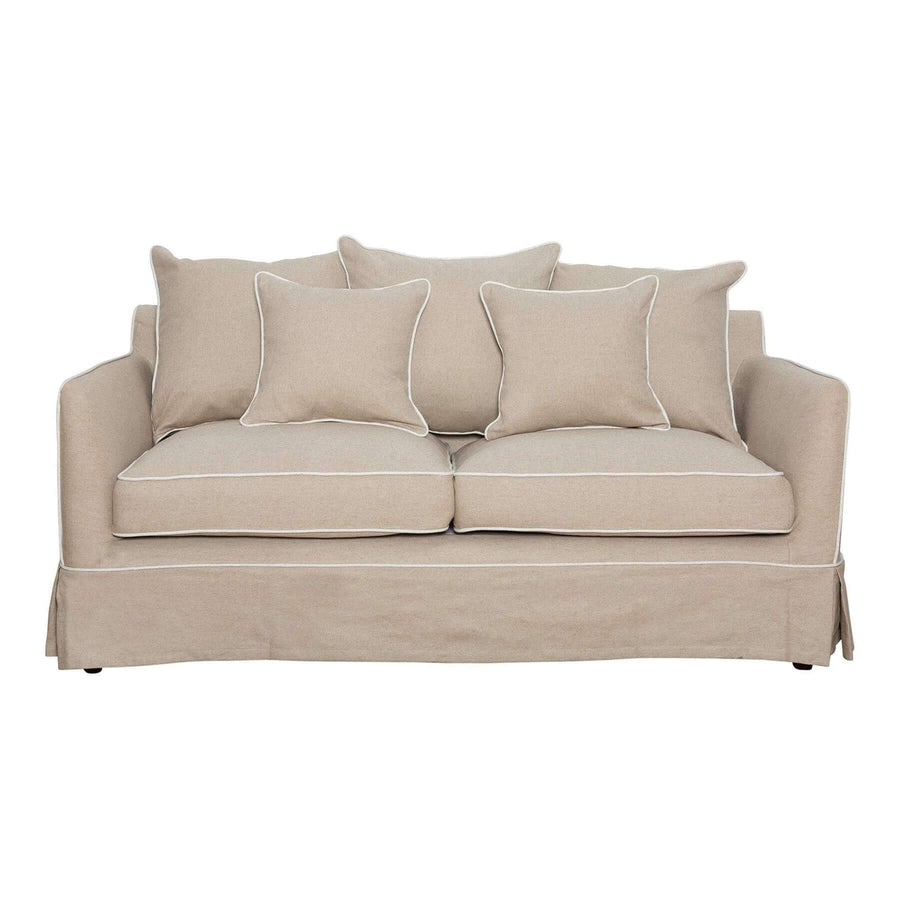 Hamptons Contemporary Two Seater Slip-Cover Sofa - Natural & White Piping