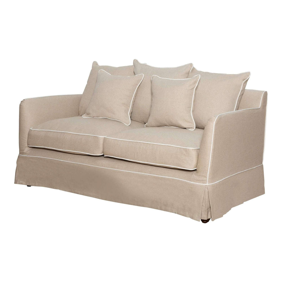 Hamptons Contemporary Two Seater Slip-Cover Sofa - Natural & White Piping