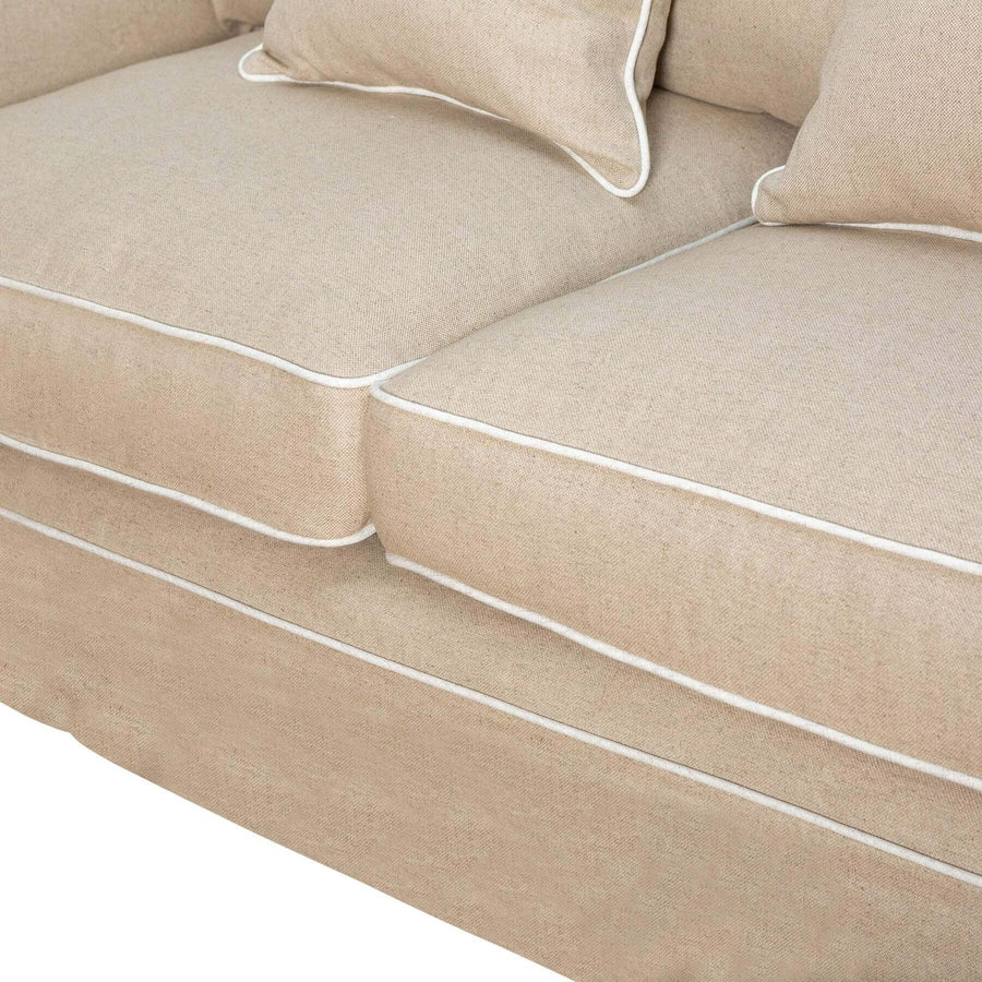 Hamptons Contemporary Two Seater Slip-Cover Sofa - Natural & White Piping