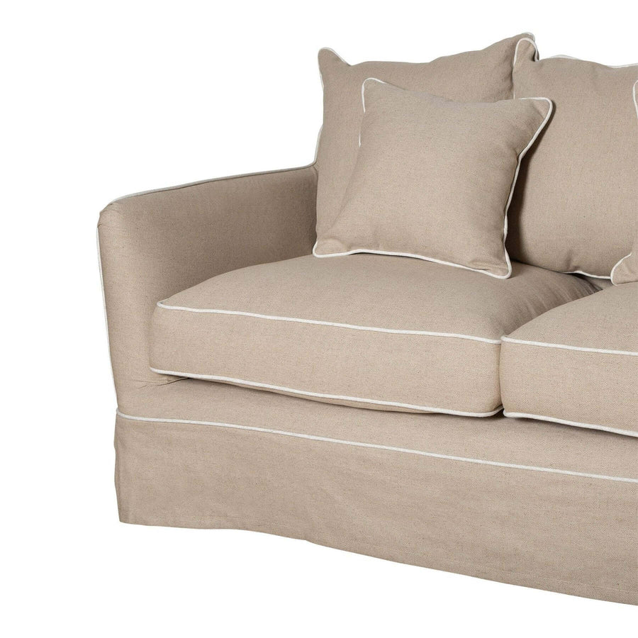 Hamptons Contemporary Two Seater Slip-Cover Sofa - Natural & White Piping