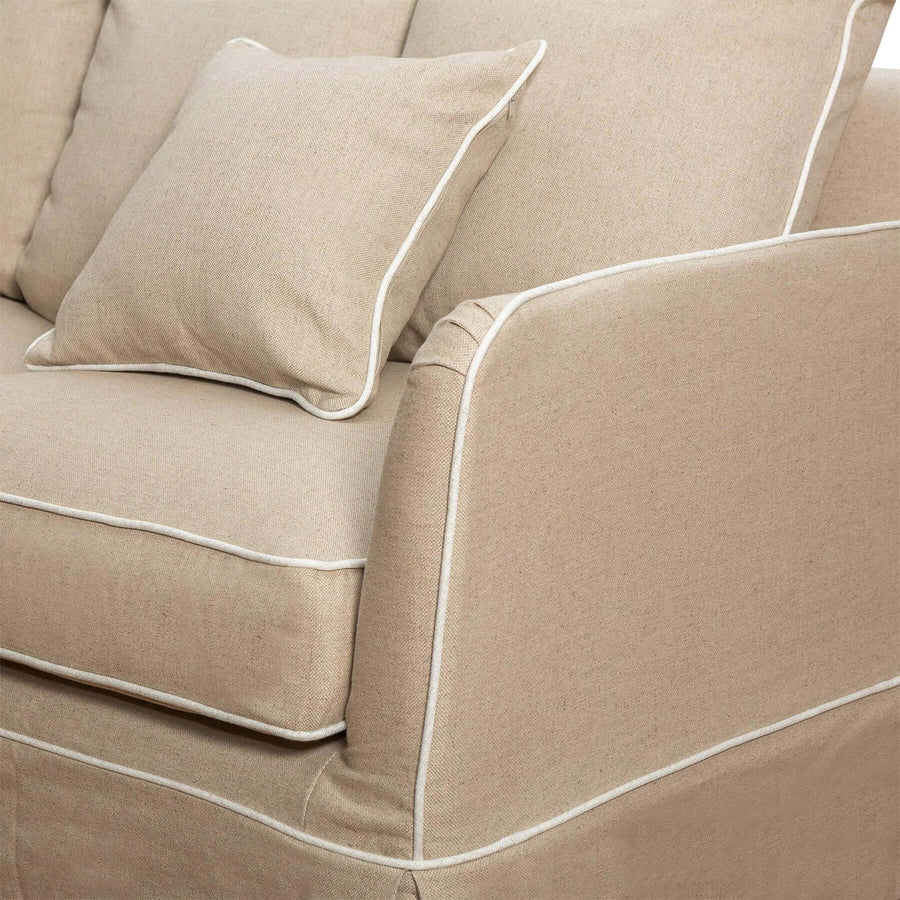 Hamptons Contemporary Two Seater Slip-Cover Sofa - Natural & White Piping