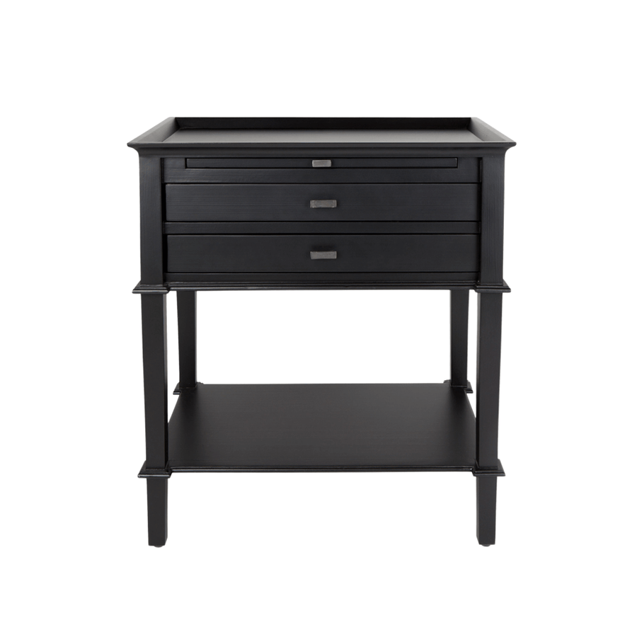 Hamptons Mahogany Side Table With Drawers - Black