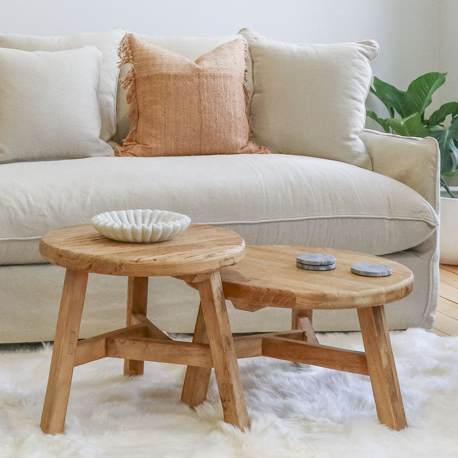 Handmade Low Round Nesting Peasant Coffee Table - Natural