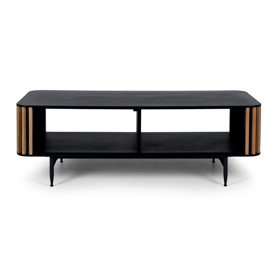 Linear Slatted Oak Coffee Table - Natural & Black