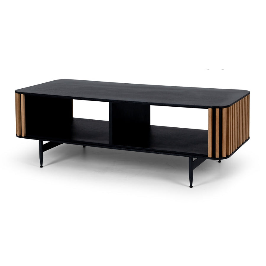 Linear Slatted Oak Coffee Table - Natural & Black