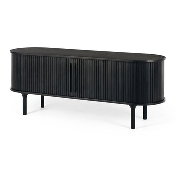 Linear Slatted Oak Entertainment Unit - Black