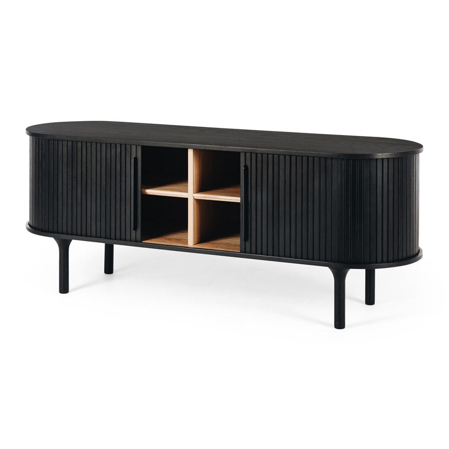 Linear Slatted Oak Entertainment Unit - Black