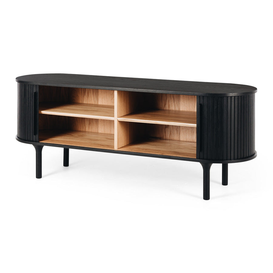 Linear Slatted Oak Entertainment Unit - Black