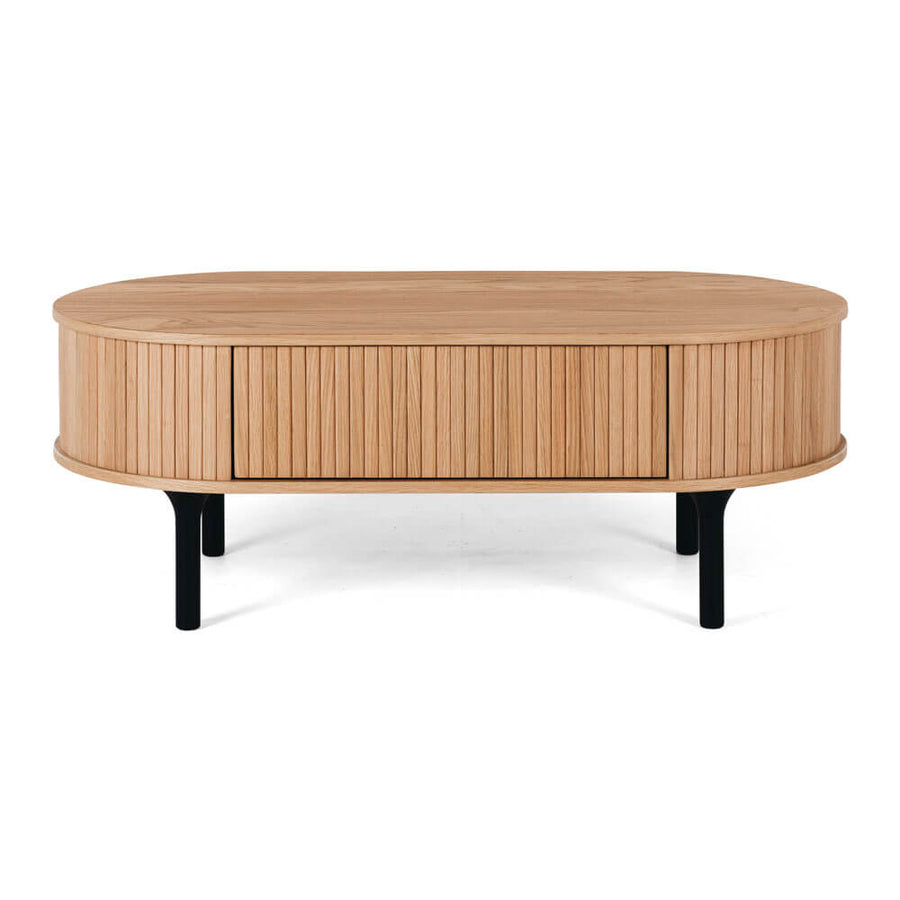 Linear Slatted Oak Oval Coffee Table