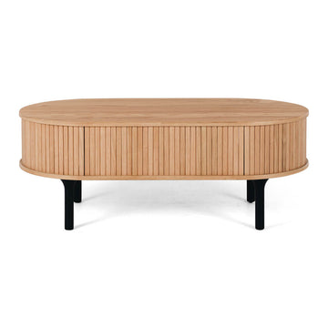 Linear Slatted Oak Oval Coffee Table