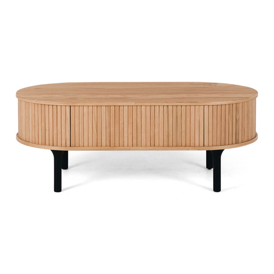 Linear Slatted Oak Oval Coffee Table