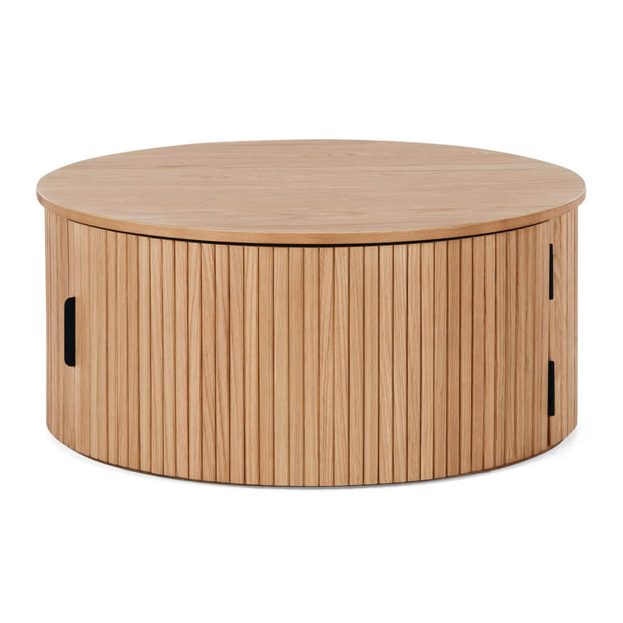 Linear Slatted Oak Round Coffee Table