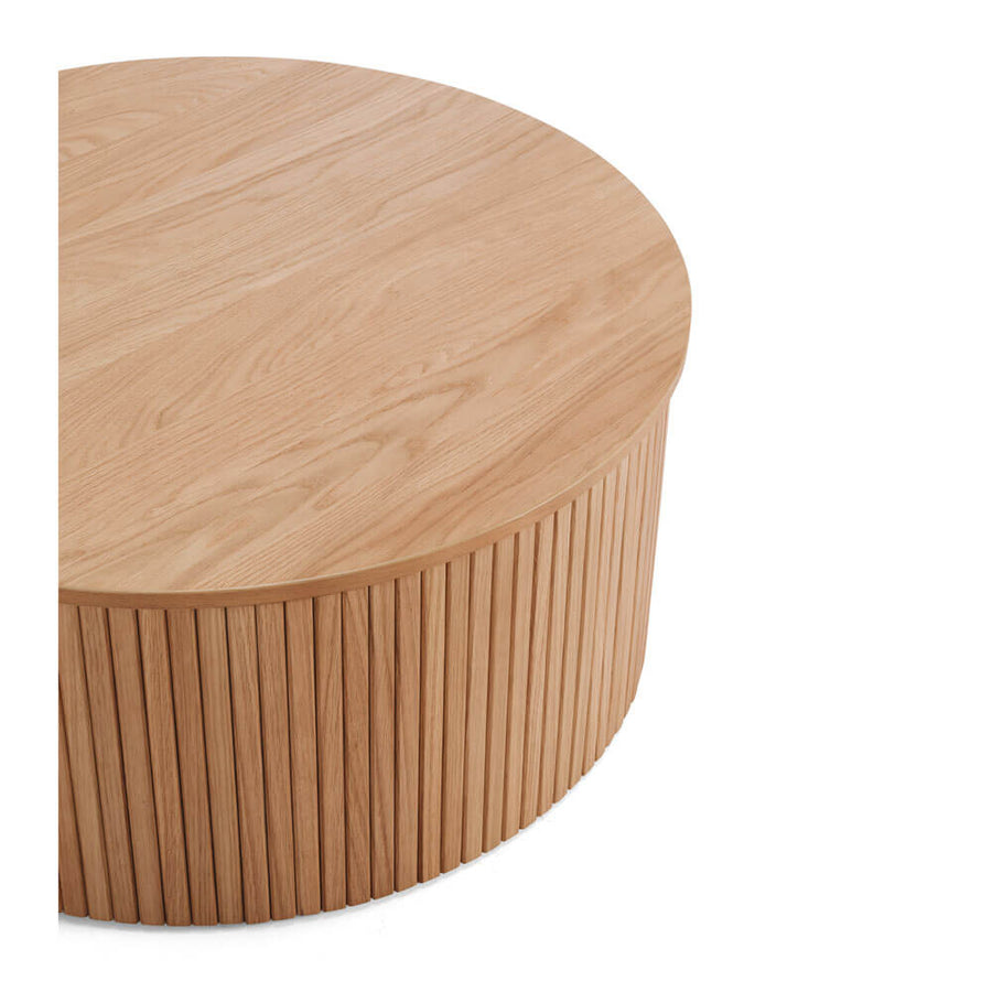 Linear Slatted Oak Round Coffee Table