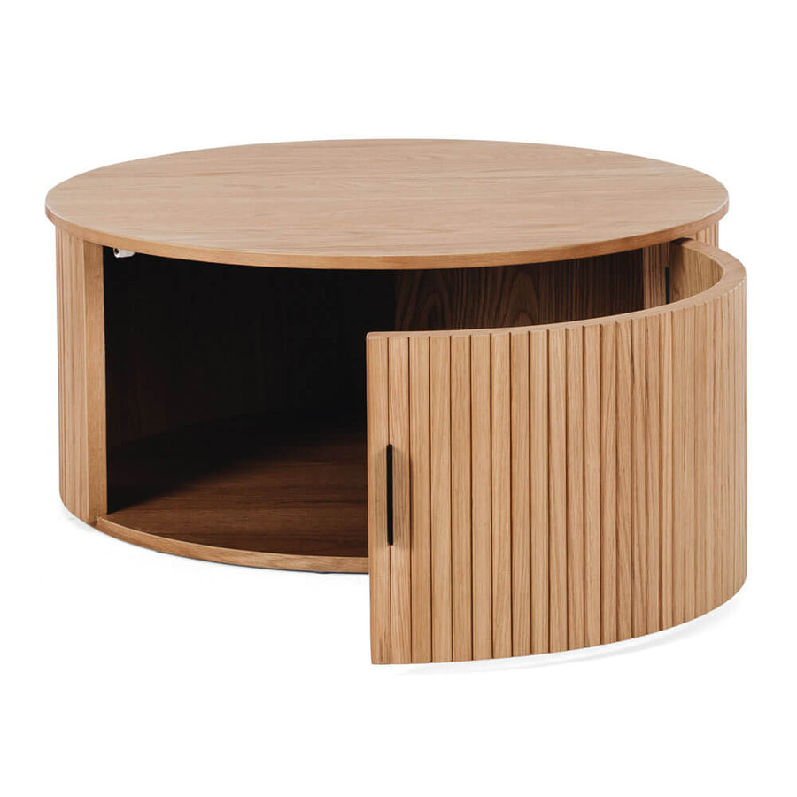 Linear Slatted Oak Round Coffee Table