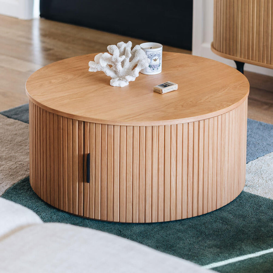 Linear Slatted Oak Round Coffee Table