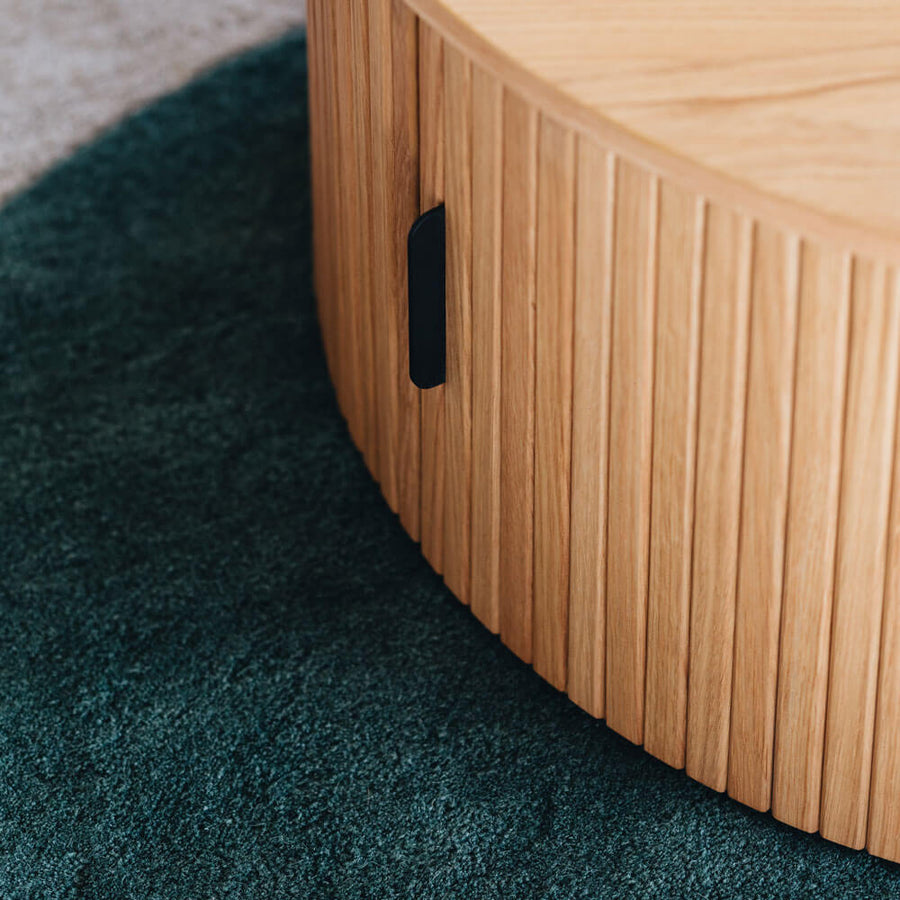 Linear Slatted Oak Round Coffee Table