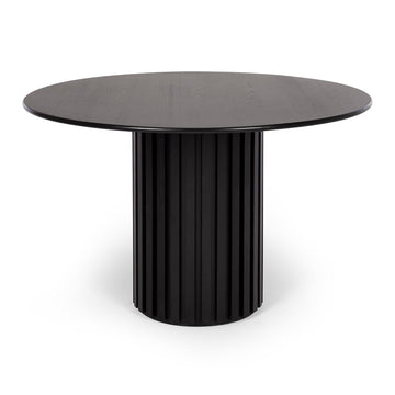 Slatted Oak Round Dining Table 120cm - Black