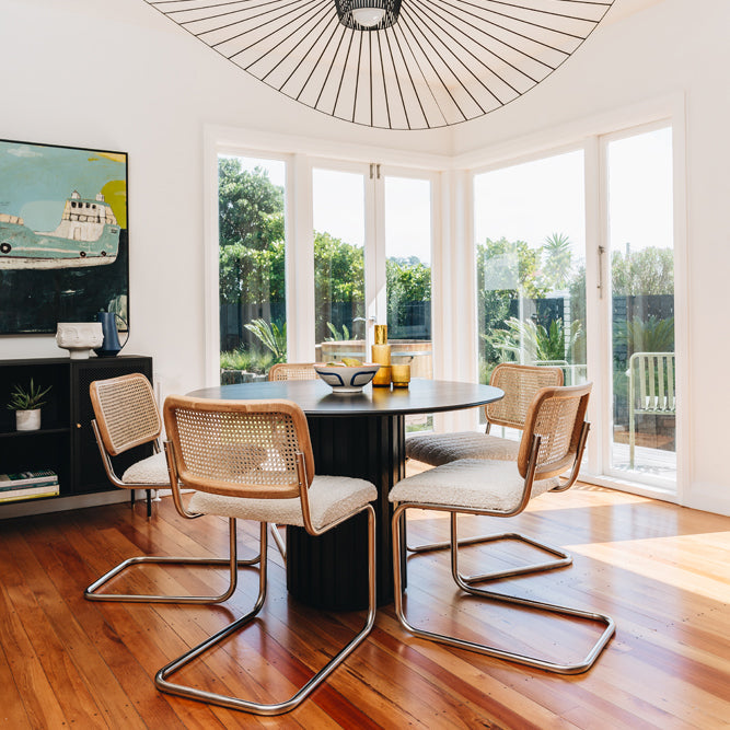 Slatted Oak Round Dining Table 120cm - Black