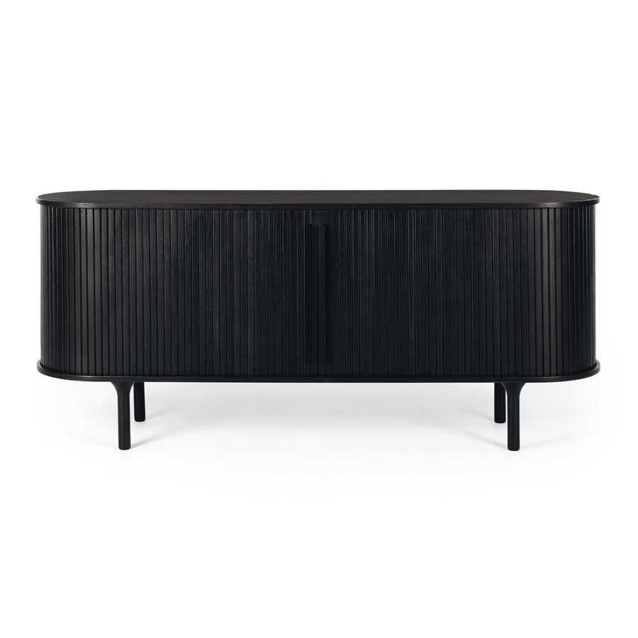 Linear Slatted Oak Sideboard - Black